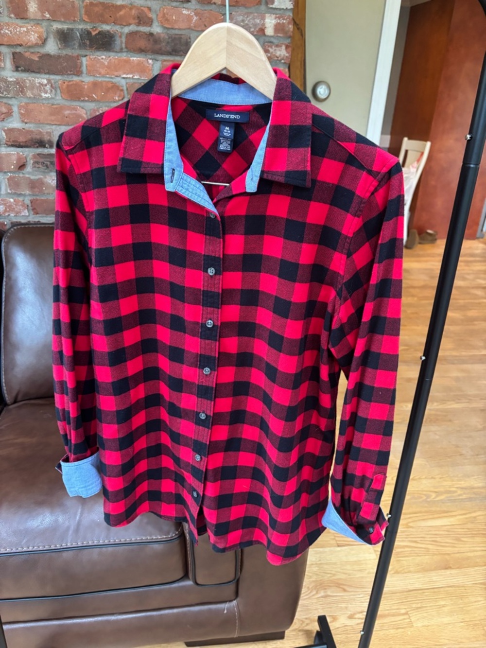 Lands’ End Red Buffalo Plaid Cotton Flannel Shirt